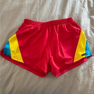 Red and Yellow Athletic Retro Swim trunks